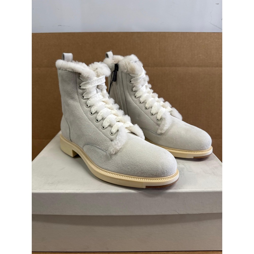 NWD Santoni Suede Shearling-Lined Lace Up Winter Boots Gray Womens Size 37 EU